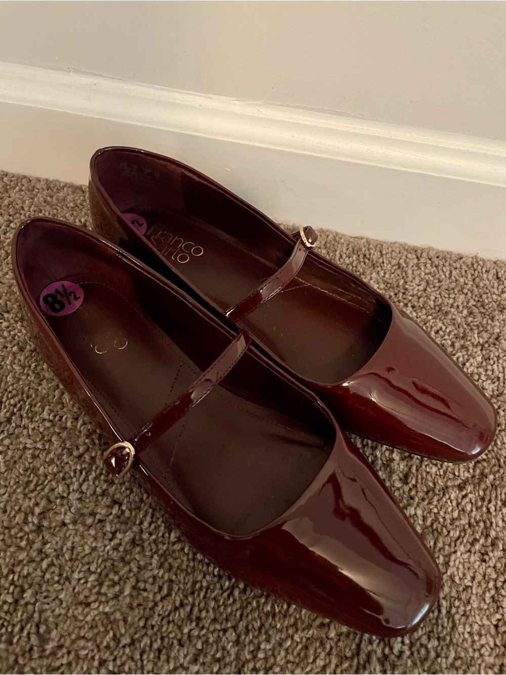 Franco Sarto Patent Mary Jane Flats in Burgundy